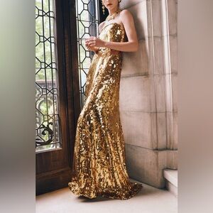 Carolina Herrera Gold Sequin Gown